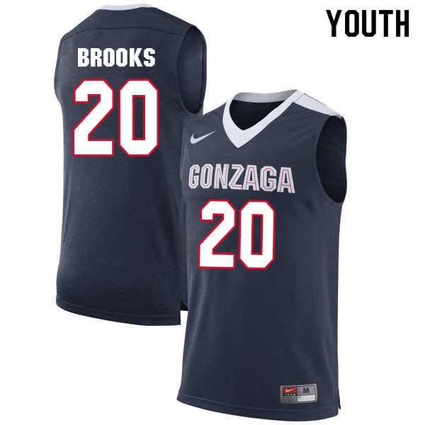 Youth #20 Colby Brooks Gonzaga Bulldogs College Basketball Jerseys Sale-Navy